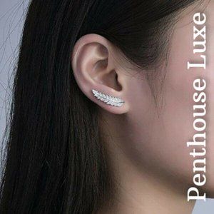 Sterling Silver White Sapphire Feather Earrings